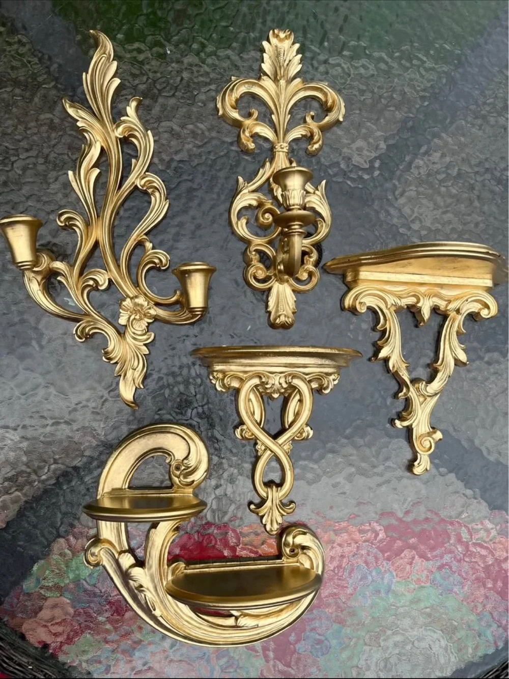 Vintage Gold Ornate Wall Sconces and Shelves - Decorative Home Wall Decor